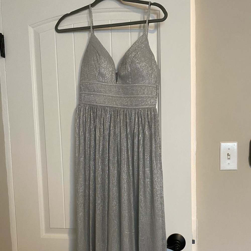 Long shiny silver dress